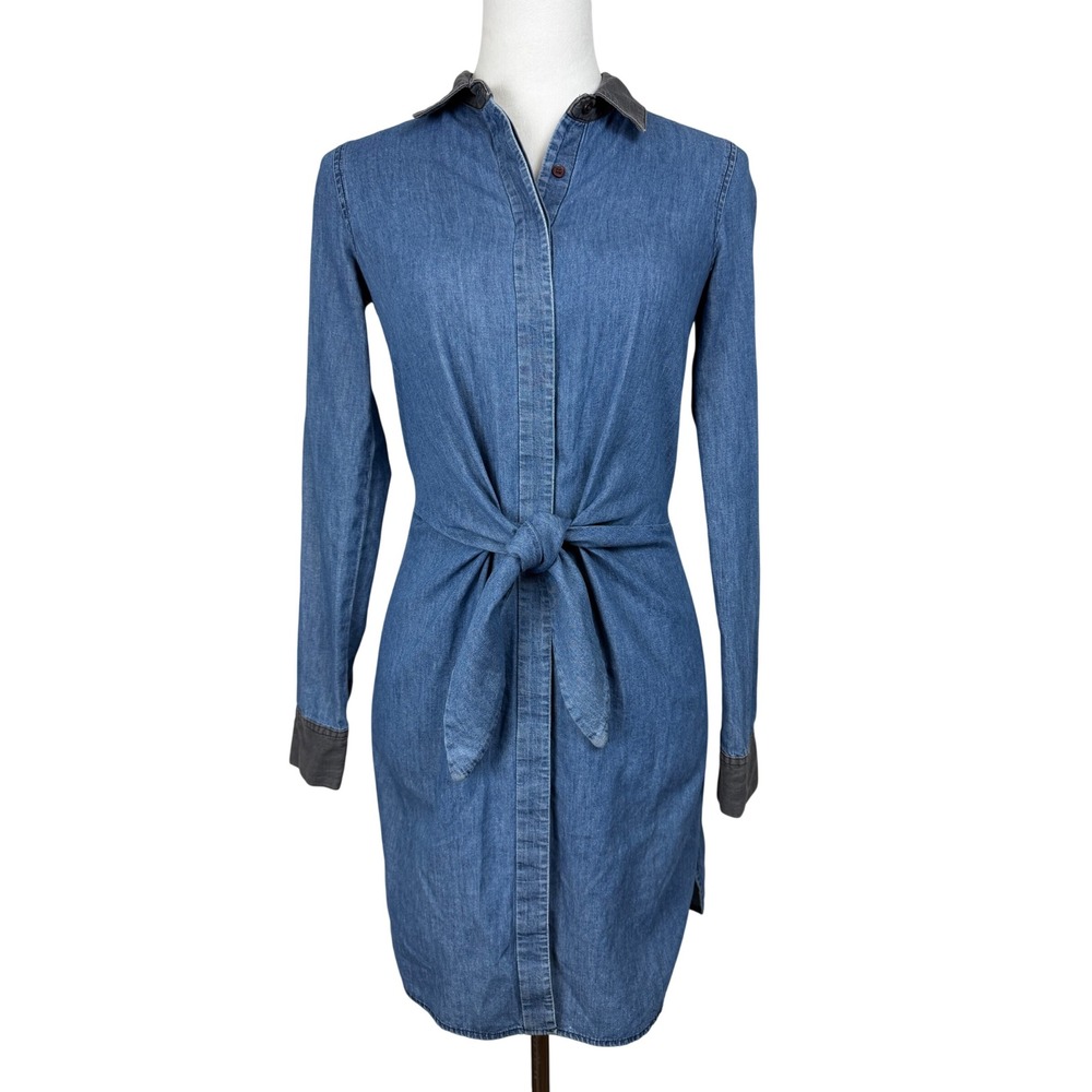 Bailey/44 Wo Denim Dress XS Blue Tie Front Long Sleeve 412-R471 USA Made